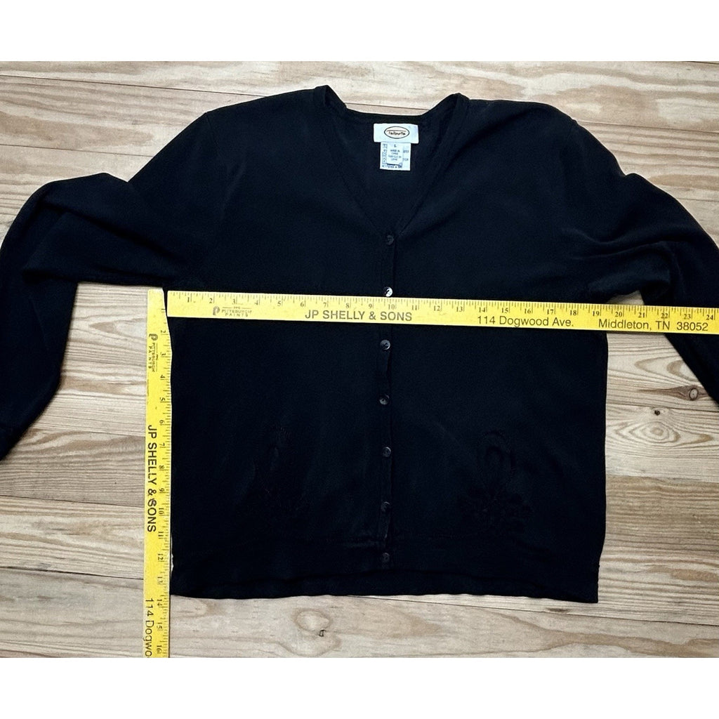 Women's TALBOTS Black 78% Silk Embroidered Long Sleeve Blouse Size Large.