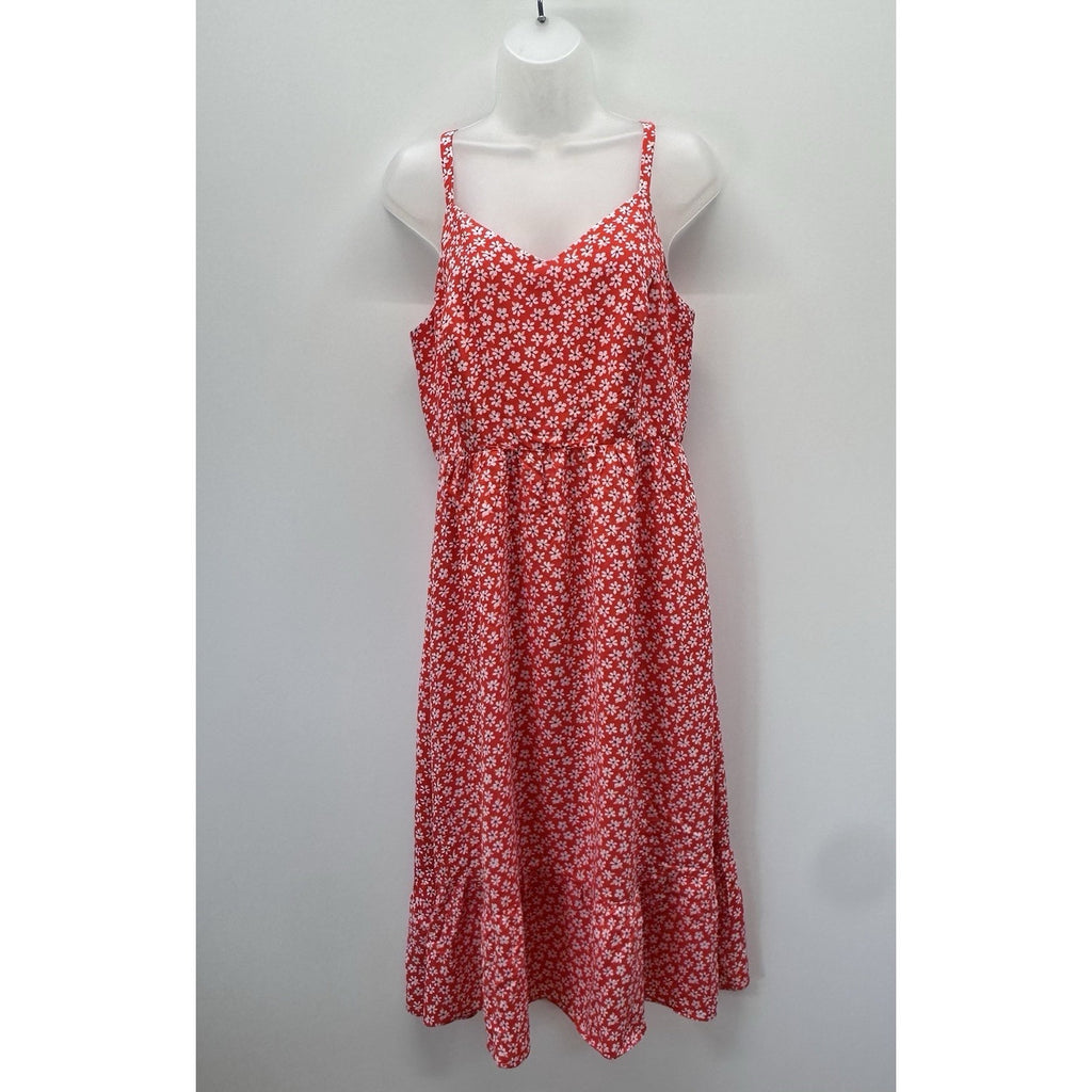 Old Navy Women's Red White Floral Print Fit Flare Midi Sundress Size S NEW