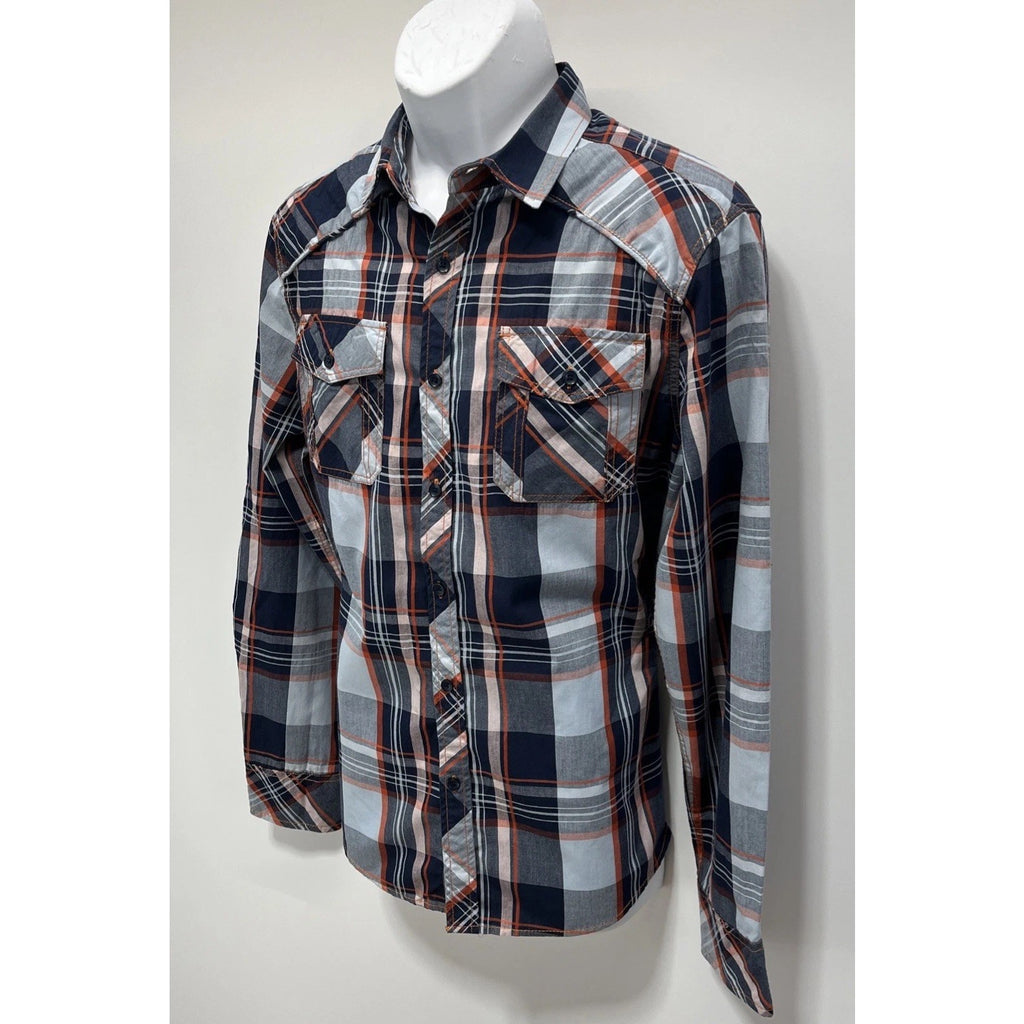 Carbon Mens Shirt Button Down Long Sleeve Plaid Classic Fit Size Medium