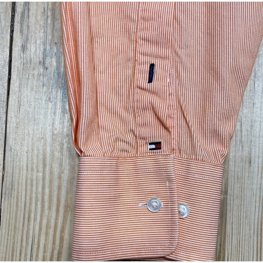 Tommy Hilfiger Mens M Regular Fit Shirt Orange Striped Button Front LS EUC