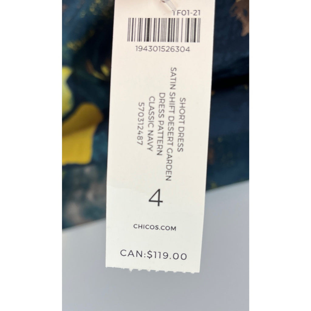NWT Chico's 4 Navy Blue Yellow Floral Satin Kimono Dress Lined