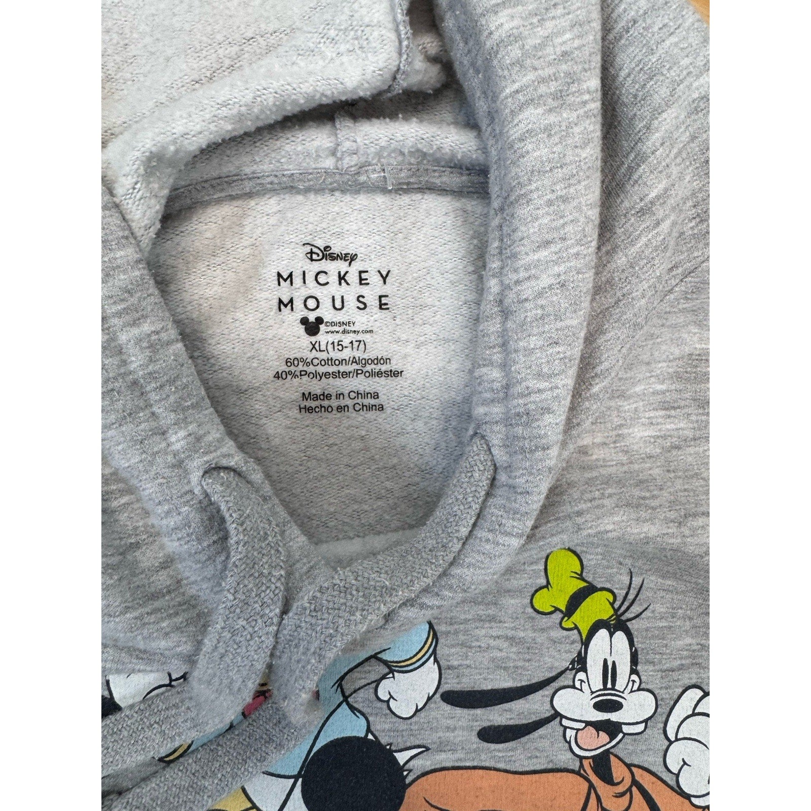 Disney Hoodie Womens XL Gray Mickey Mouse Fleece Sweatshirt *READ
