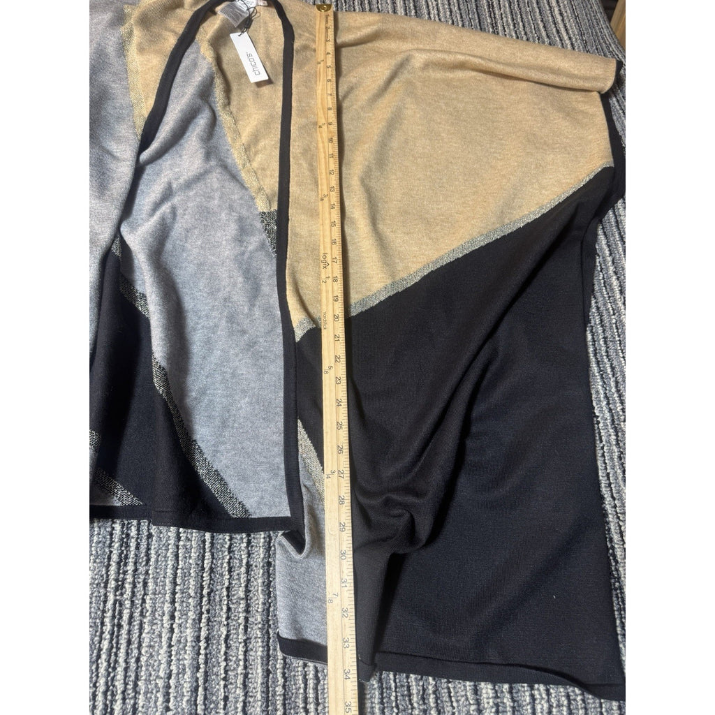 Chico’s Colorblock Lurex Ruana L/XL NWT Gold Gray Black Metallic Poncho Wrap