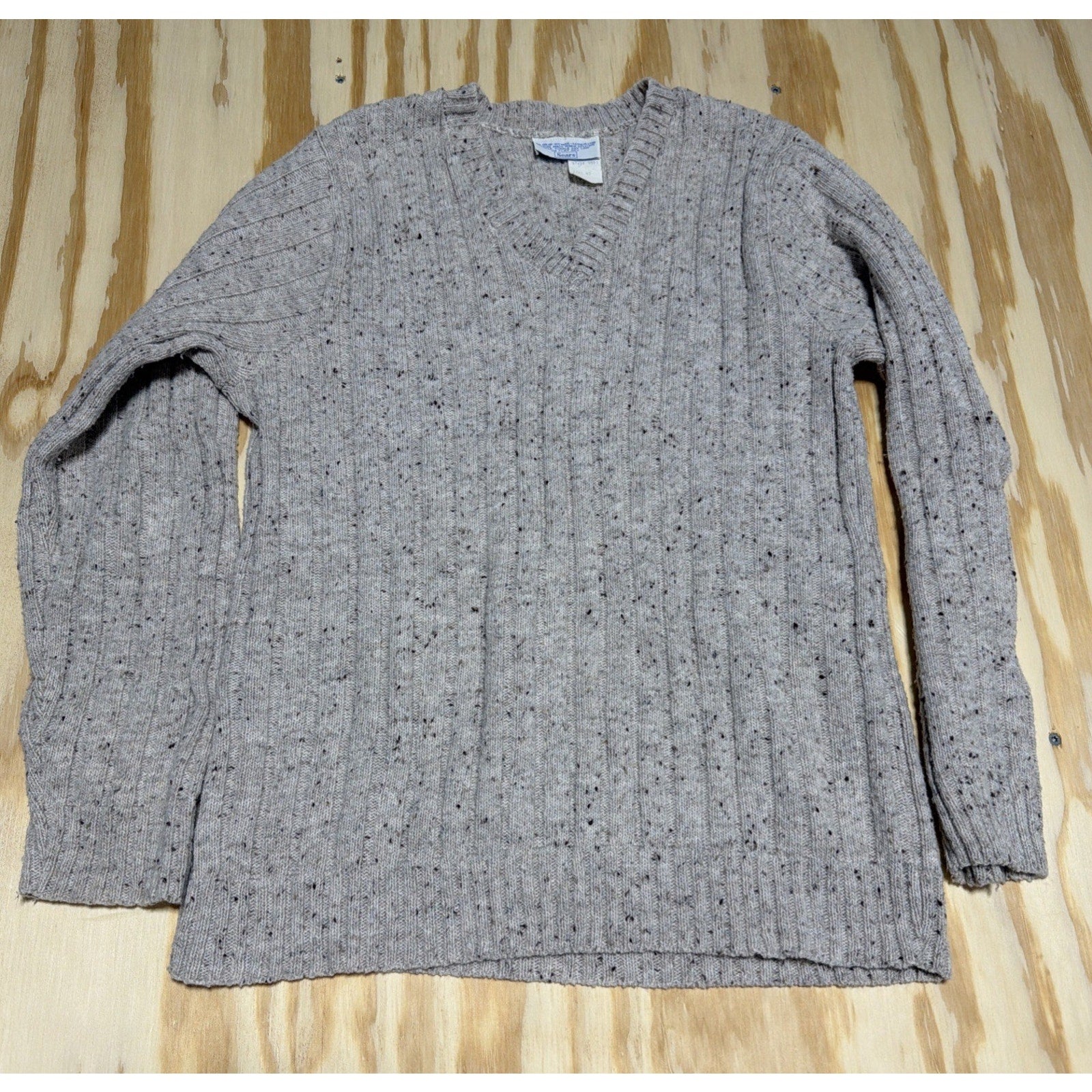 Vintage 80s 90s Sears Wool Blend sandy tan brown confetti made in USA Size 42