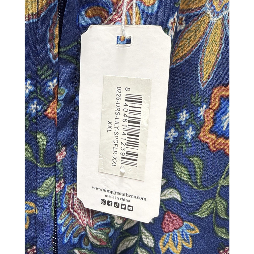 Simply Southern Tiered Lily Mini Dress Lined Blue Milkmaid Size XXL NWT