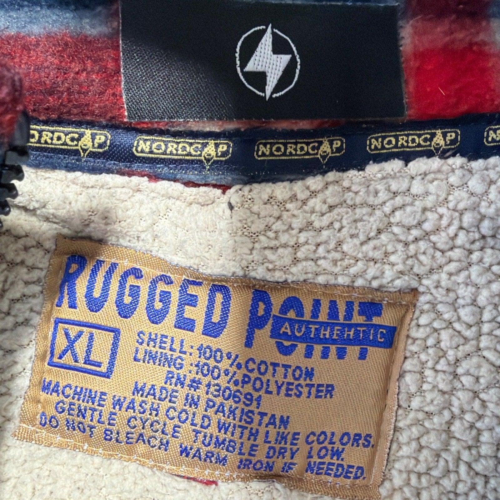 Mens Rugged Point Authentic Red Blue Plaid Fleece Sherpa Full Zip Shacket XL NWT