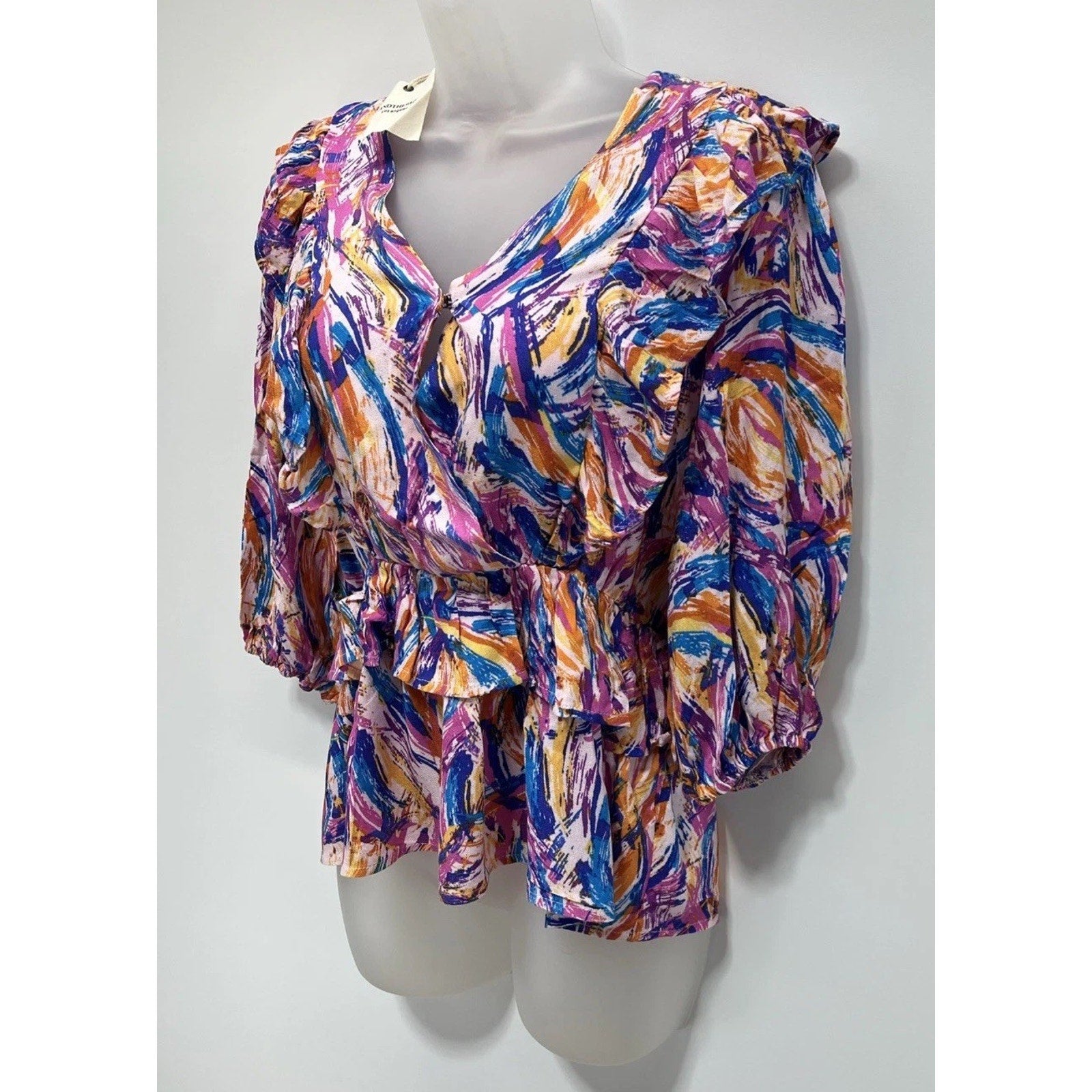 NWT Andthewhy LA Multicolor Half sleeve Multi Color Abstract Artsy Blouse Top
