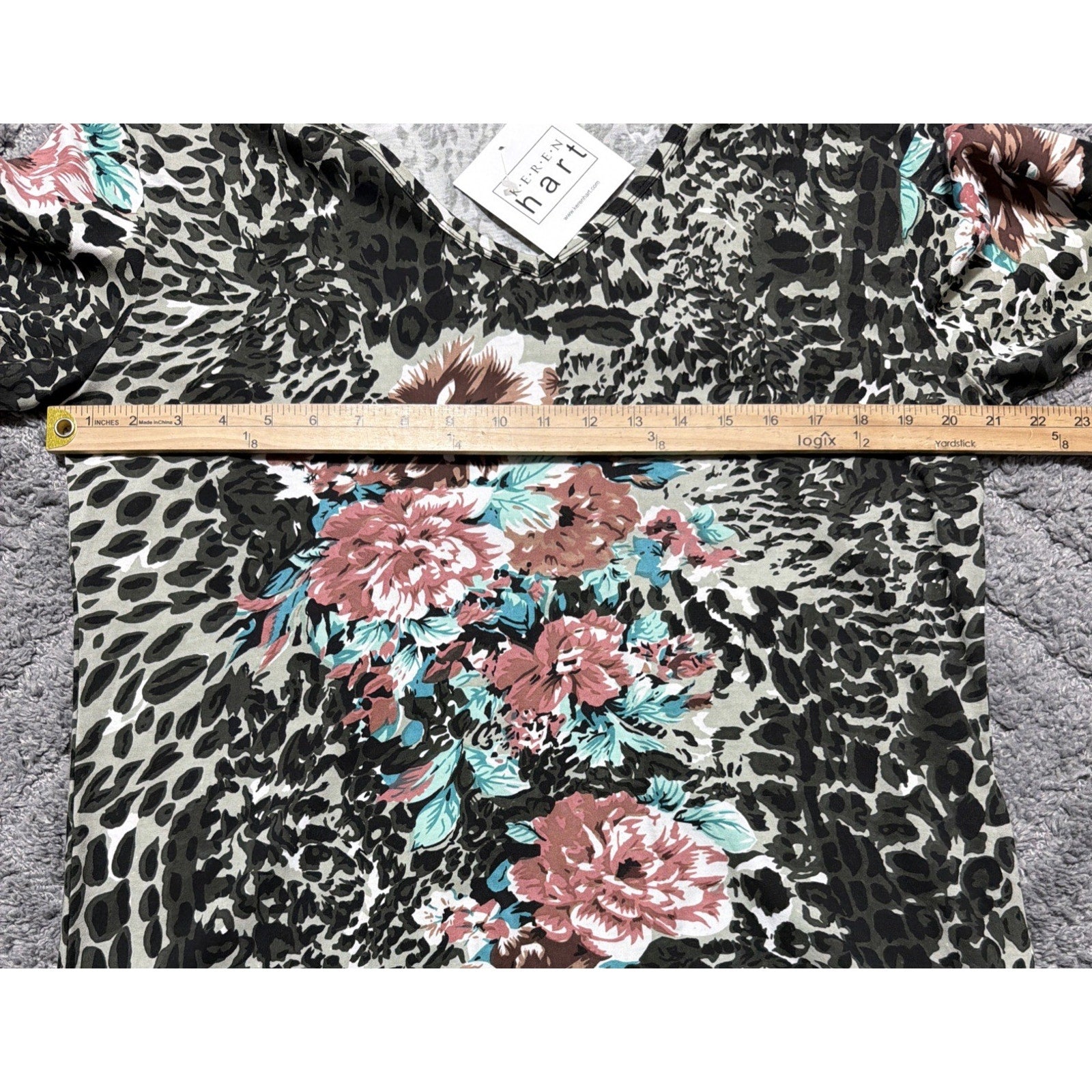 Vintage Keren Hart Womens Blouse Top L Multicolor Floral Animal Print New