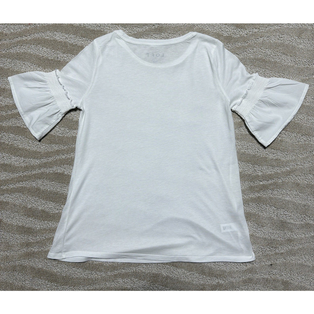 Ann Taylor Loft Blouse XS Petite Short Bell Sleeve White NWOT