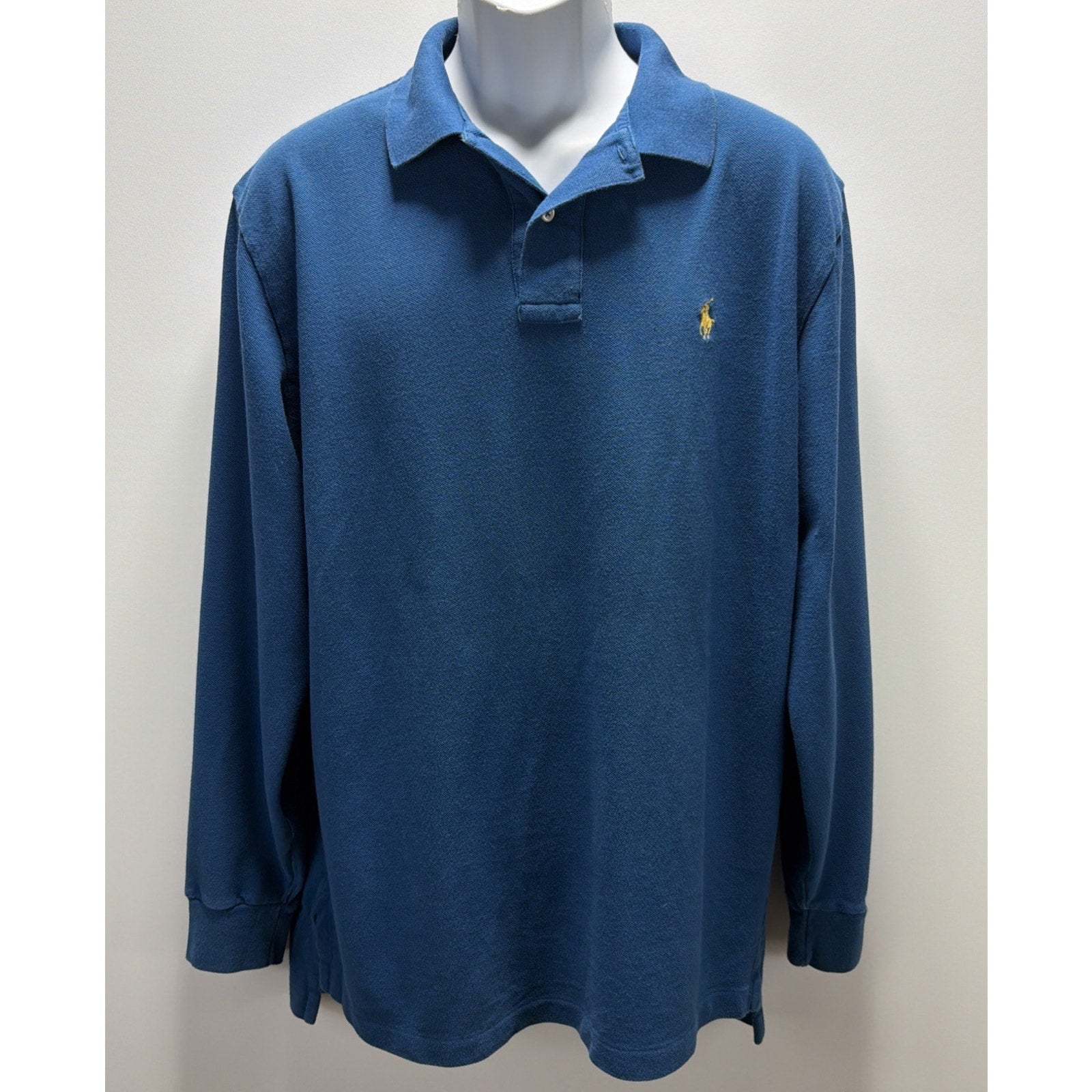 Vtg Polo Ralph Lauren Rugby Polo Shirt Mens Blue Jersey Knit Long Sleeve Large
