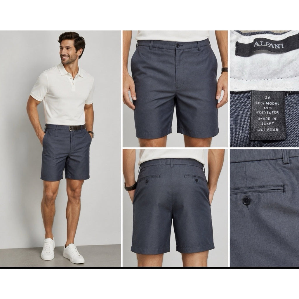 Alfani Men’s Gray Dress Shorts Size 36 Flat Front Modal Blend Lightweight 9” Ins