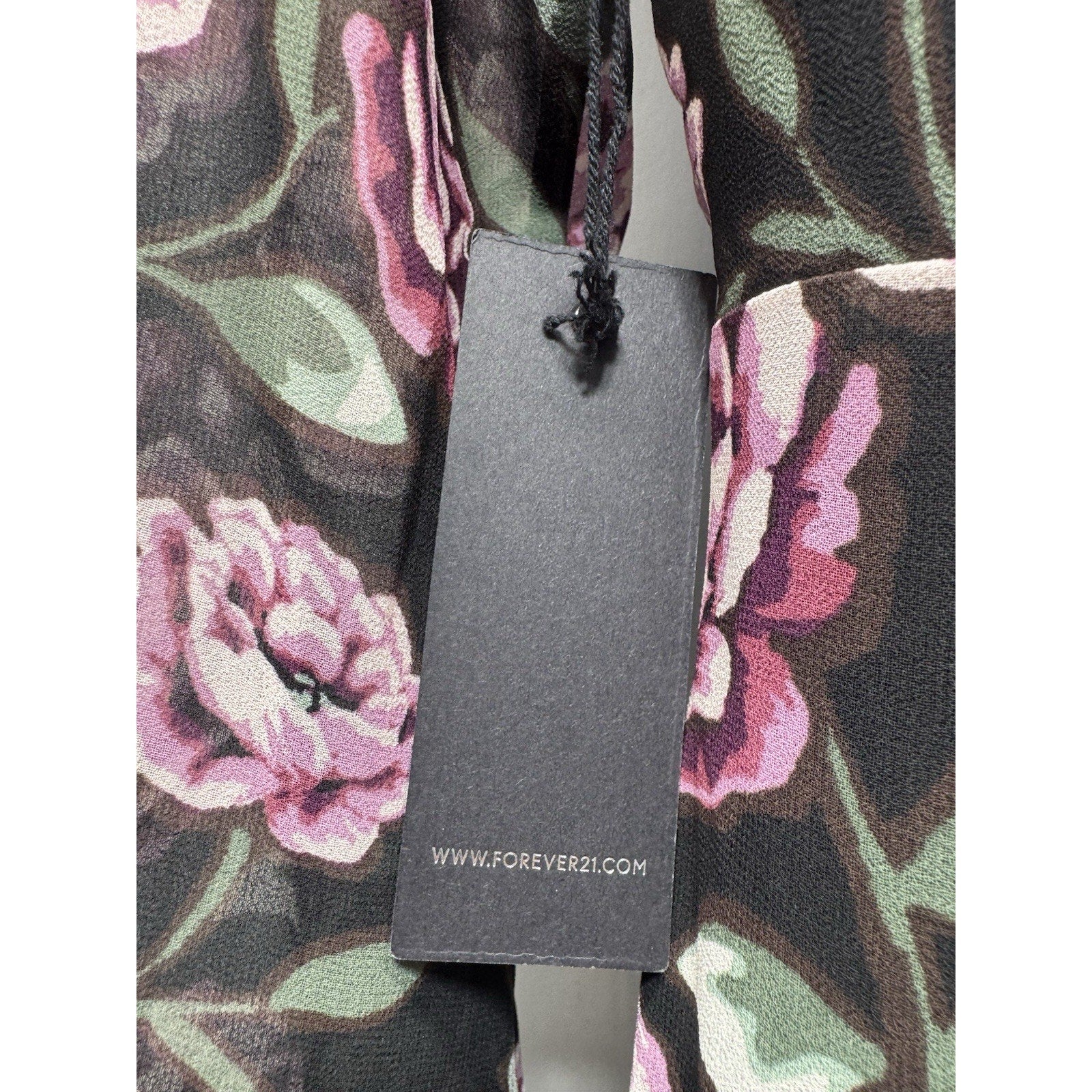 NWT Forever 21 Floral Maxi Dress Womens Small Black Pink Long Sleeve Cottagecore