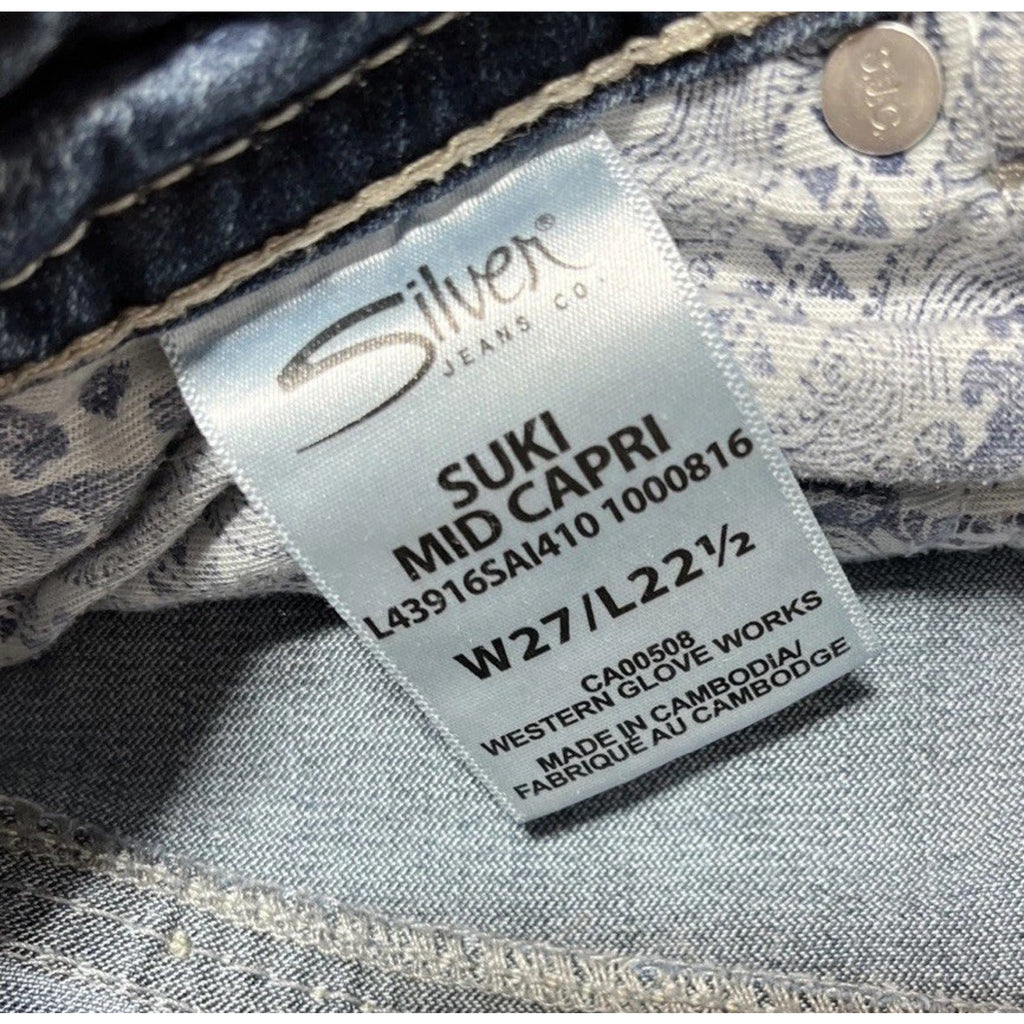Silver Jeans Women's Mid Capri Jeans Suki Fluid Blue Denim Y2K Size 27 x 22.5