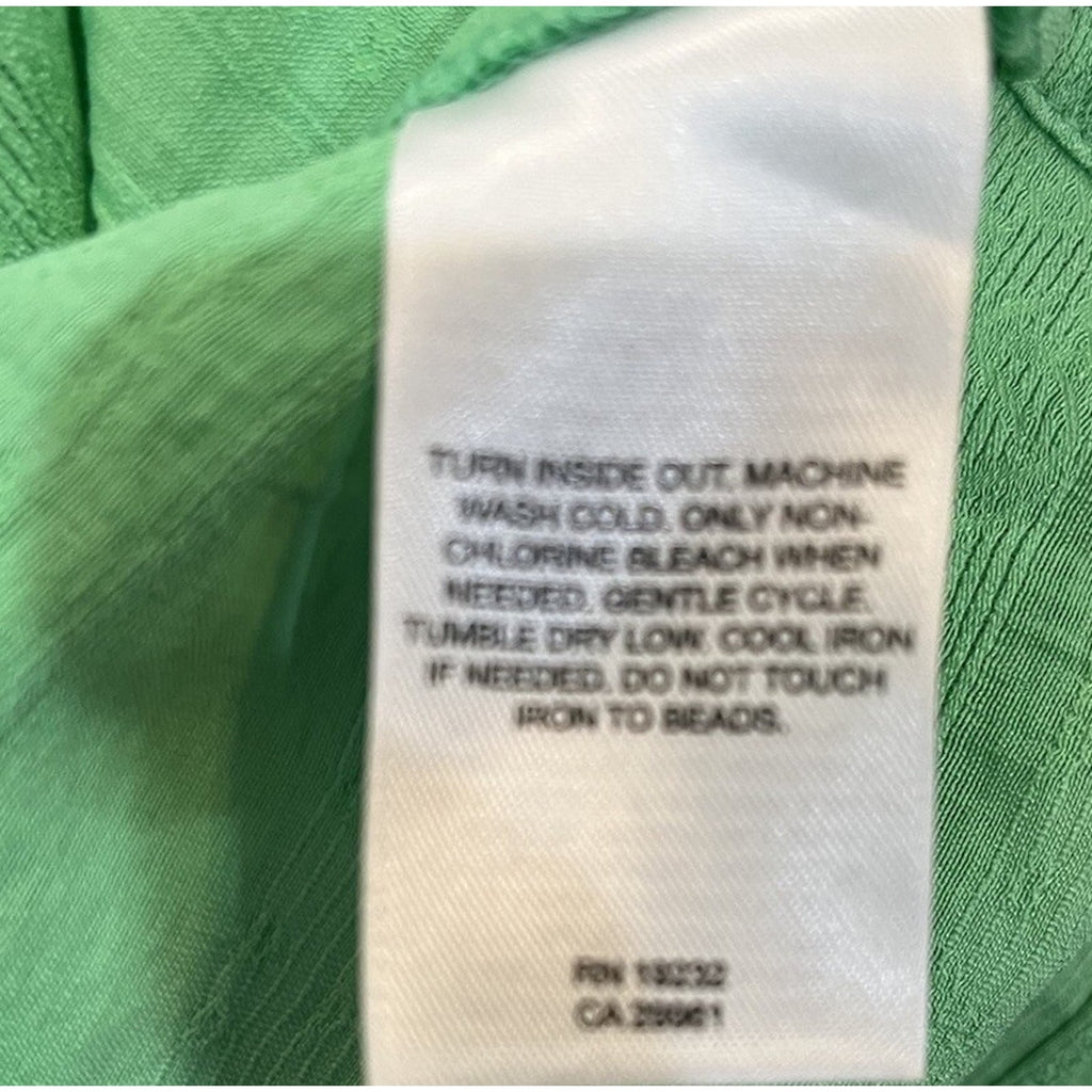 Alfred Dunner 3/4 Sleeve Embroidered Green Top with Neck Beading Women's Size PS