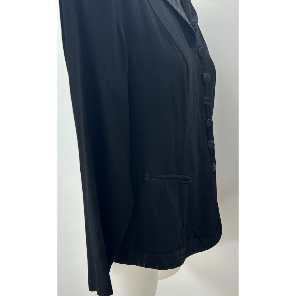 STUDIO I petite Black Blazer Top Sz 8 PM Black buttons & Velvet Trim VTG.