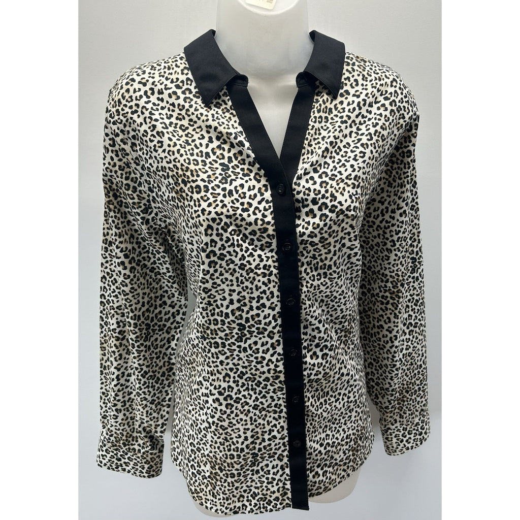 CHICO'S SZ 2 (Large/12) NO-IRON LONG SLEEVE BLOUSE LEOPARD PRINT BLOUSE NWOT.