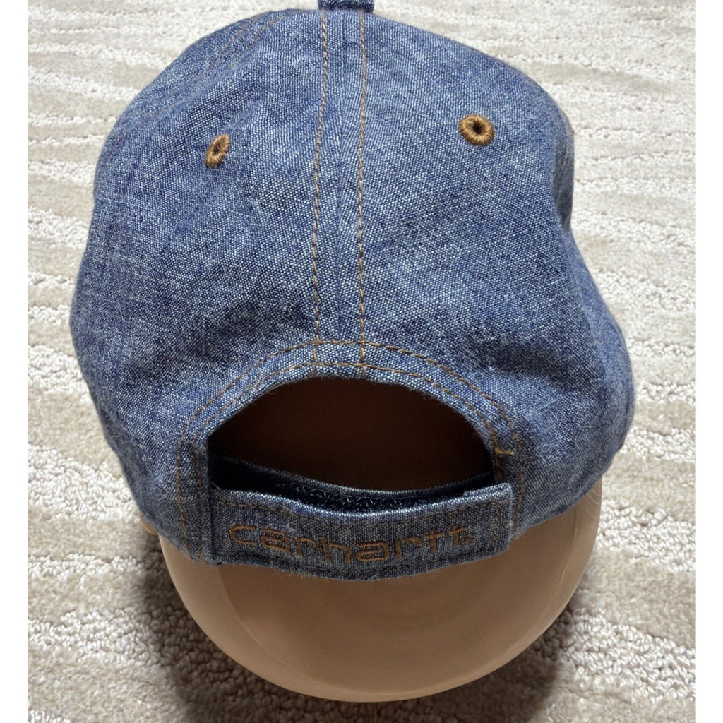 Carhartt Denim Dad Hat Cap Blue Adjustable Leather Logo Patch 100% Cotton