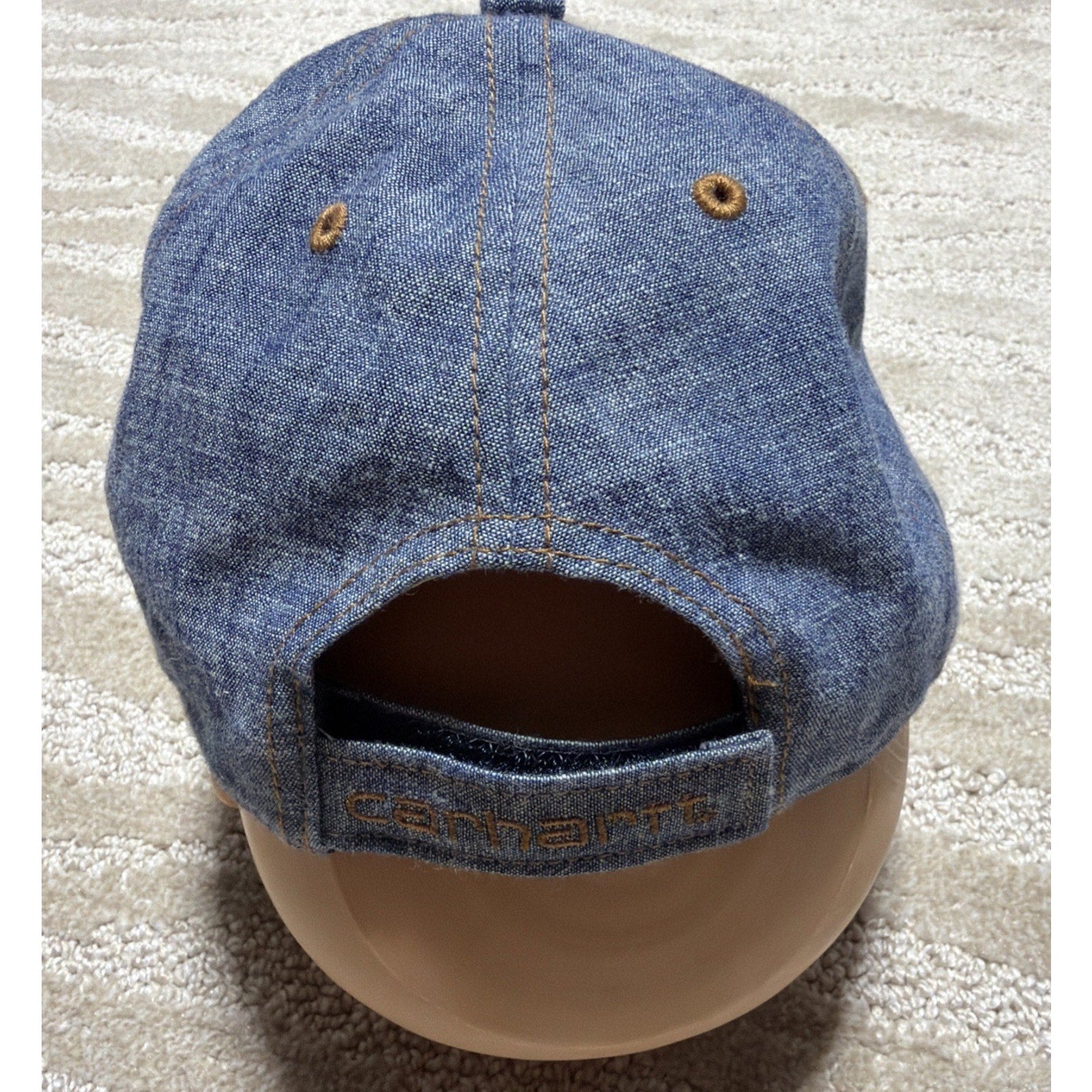 Carhartt Denim Dad Hat Cap Blue Adjustable Leather Logo Patch 100% Cotton