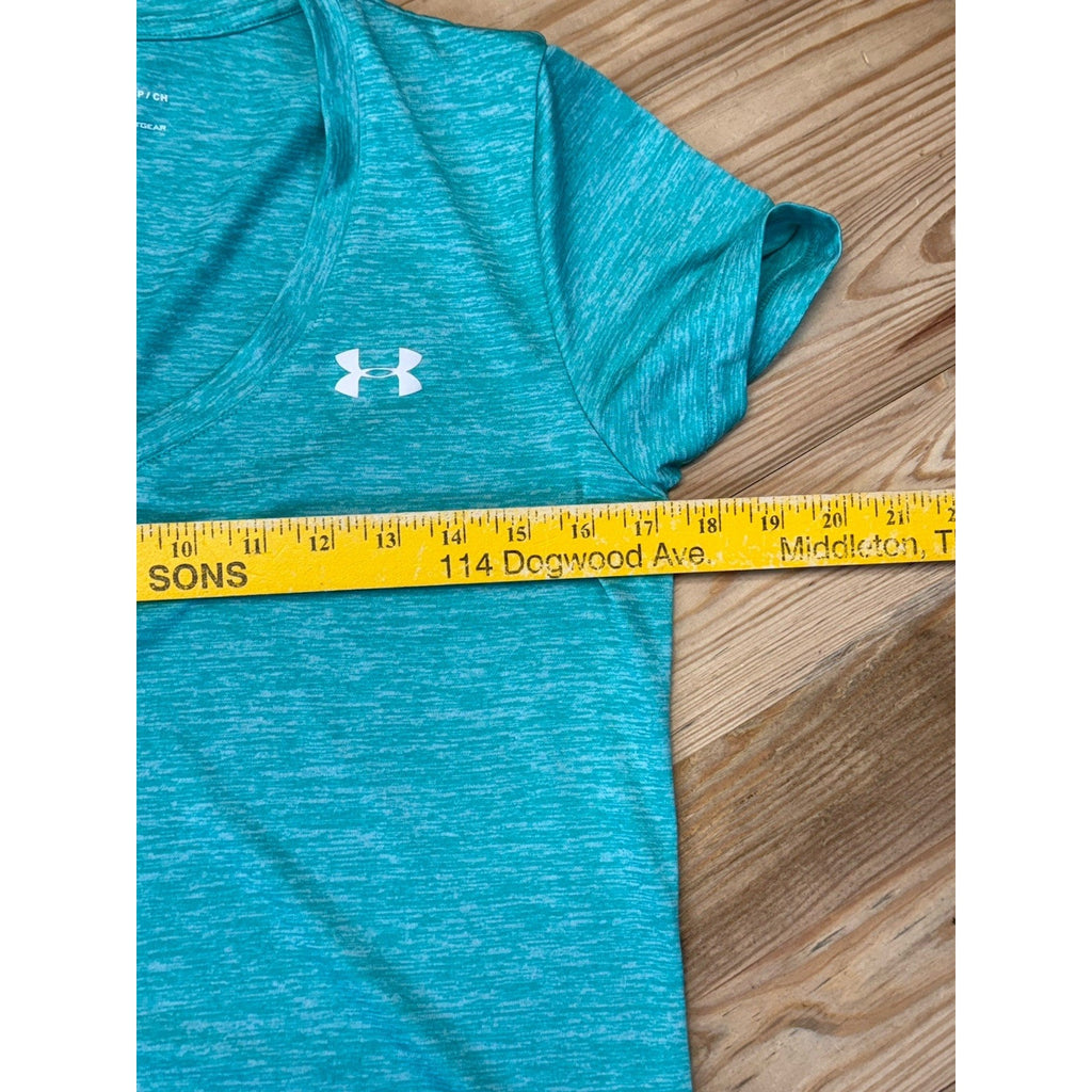 Under Armour Heatgear V-Neck Heather Green Short Sleeve T-Shirt Women’s Size S
