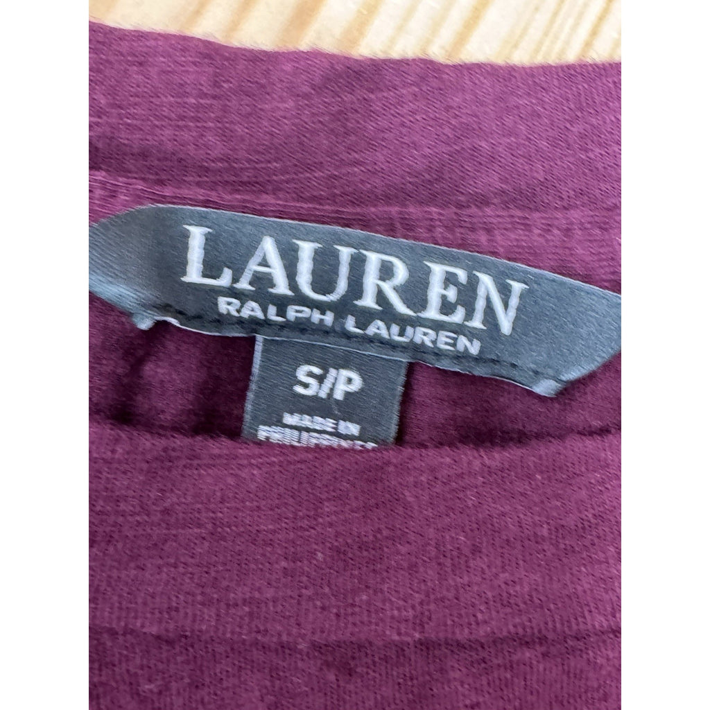 Ralph Lauren Black Label Burgundy Gold Cotton Ruffle Sleeve Blouse Women's SP