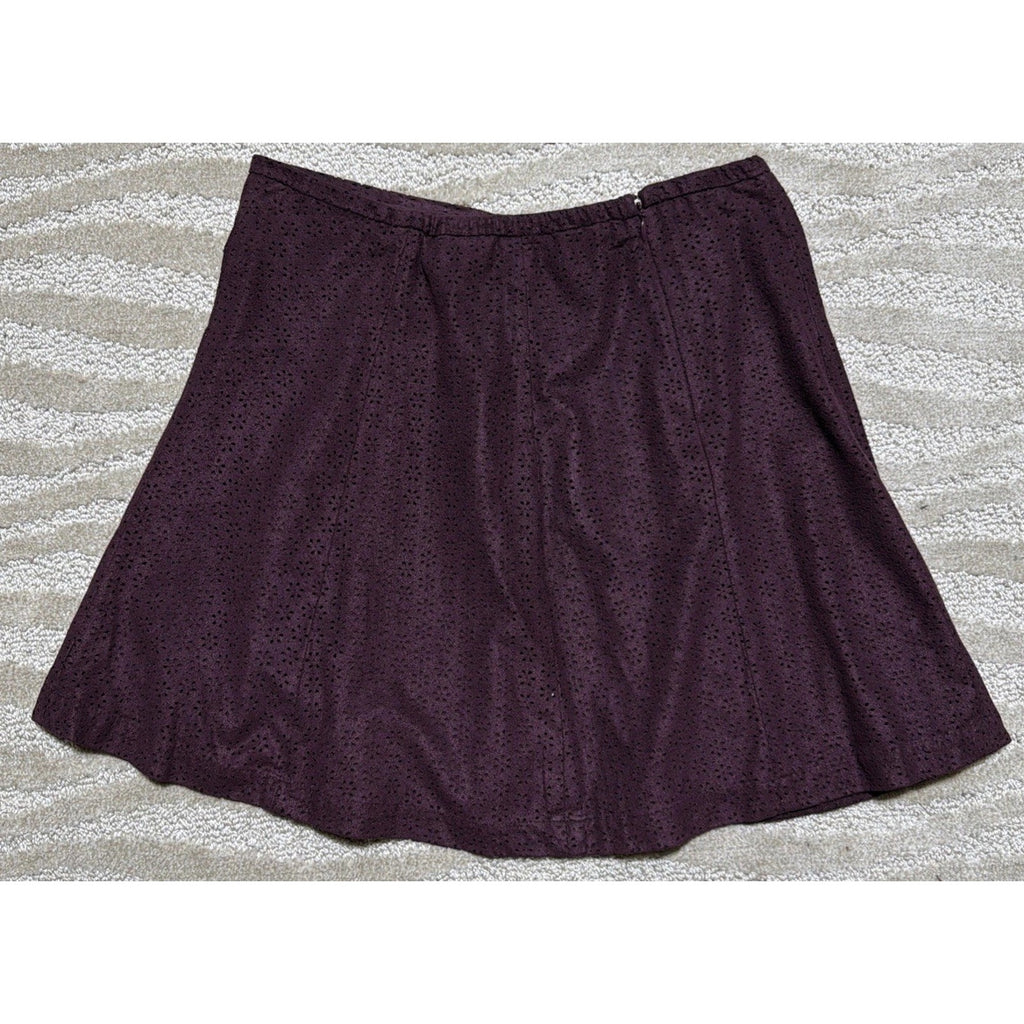 Express Burgundy Wine Purple Red Laser Cut Floral Flare Zip Up Mini Skirt Size 4