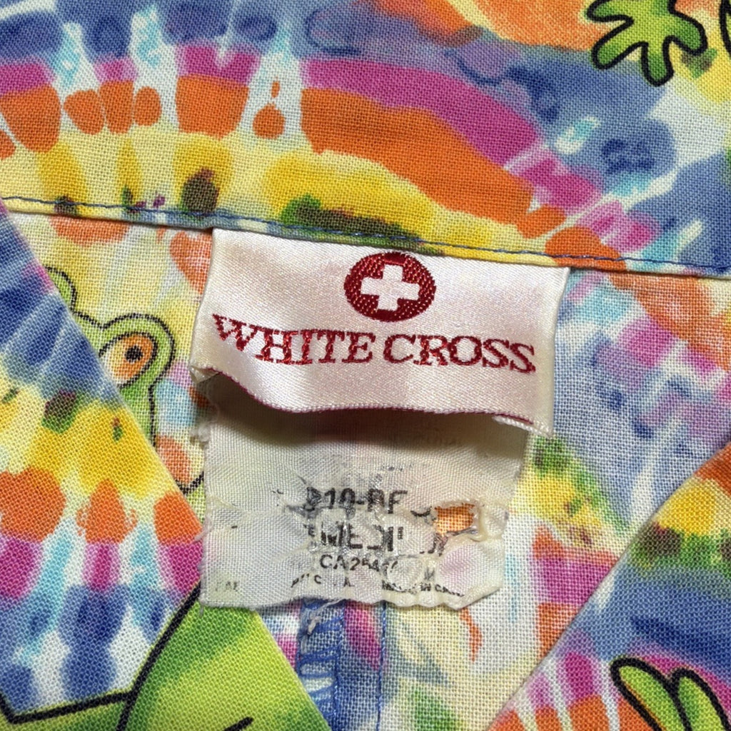 women's Scrub tops white cross Scrubs Frog Rainbow Size Medium