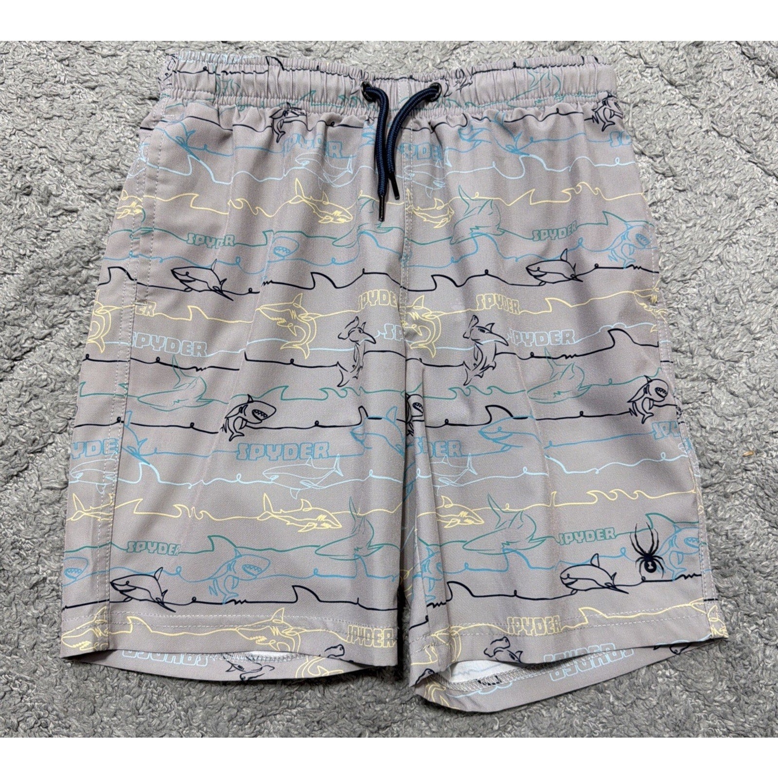 Spyder Swim Boys Small 7/8 Swim Trunks Blue and Gray