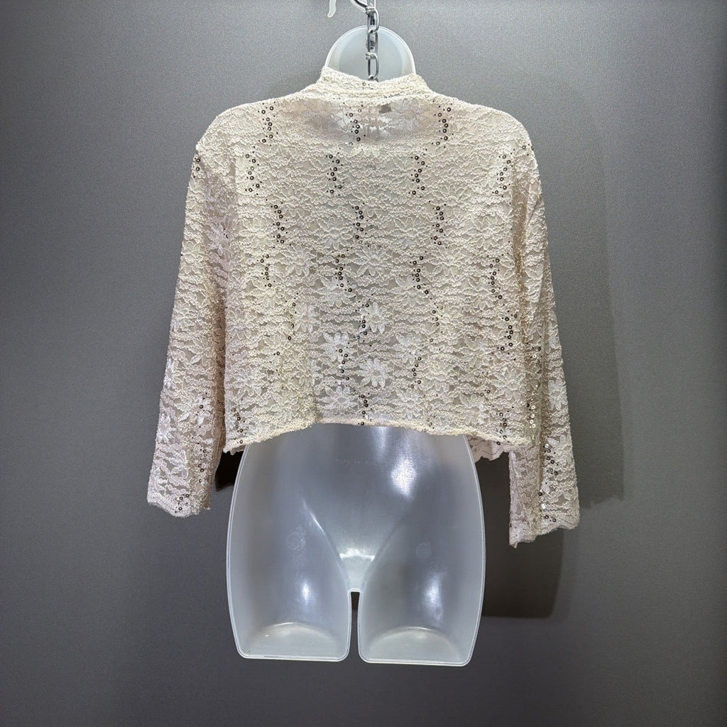 Womens Open-front Scalloped Edge Sequined Lace Bolero Jacket Shrug SZ: 22W