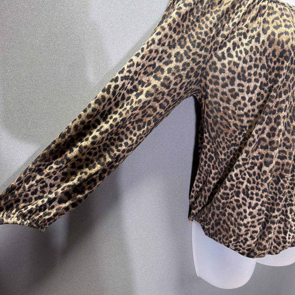 Michael Kors Women's Animal Print Pullover Blouse Long Sleeve Brown Size Small