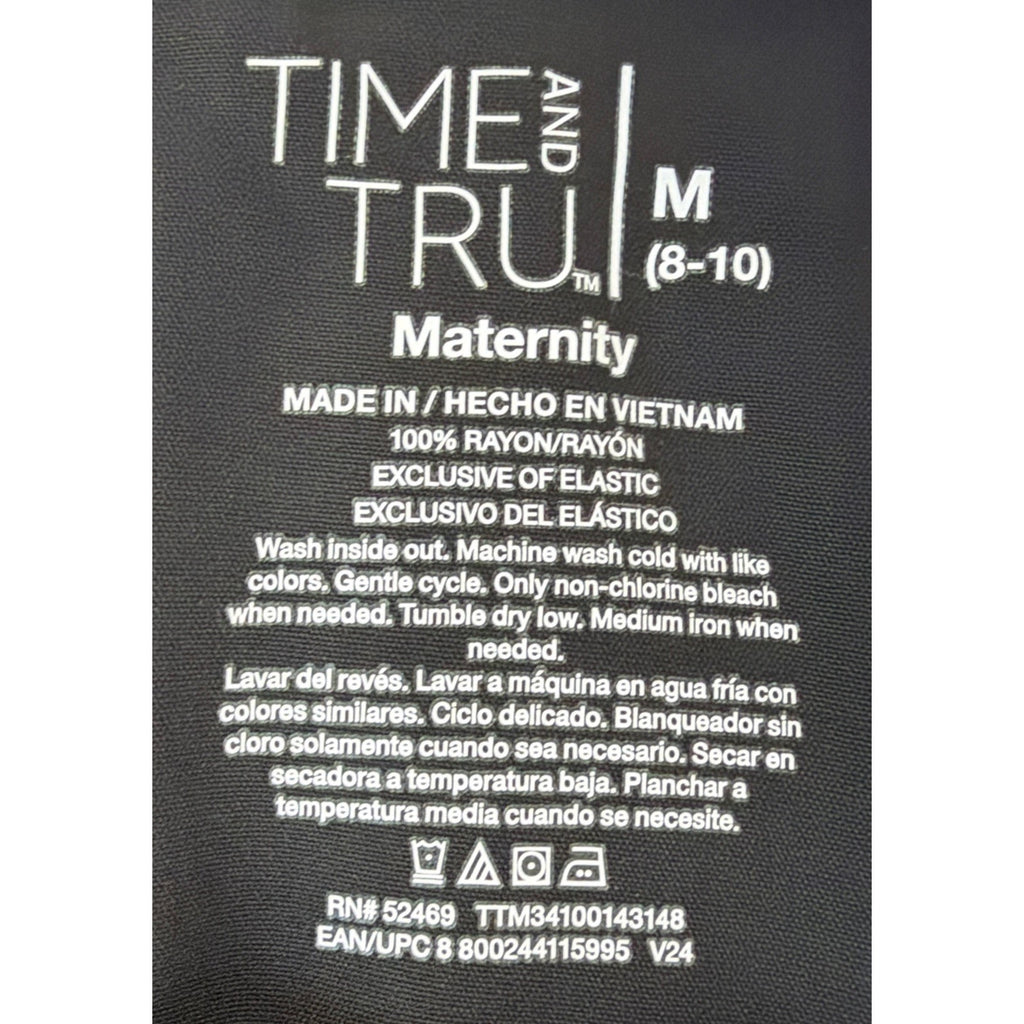 Time and Tru Women's Maternity Top Size M 8-10 Black Square Neck LS Shirt NWT