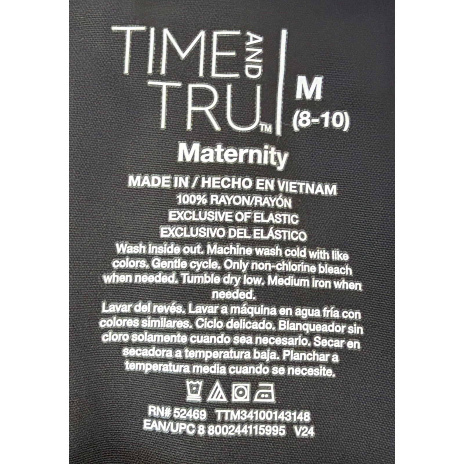 Time and Tru Women's Maternity Top Size M 8-10 Black Square Neck LS Shirt NWT