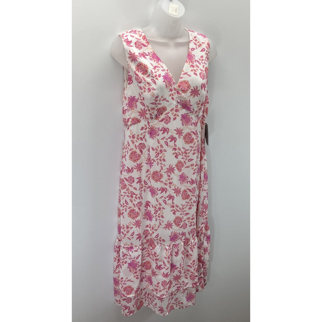 Collective Concepts Womens Floral Ruffle Detail Lace Up Midi Dress Size M NWT