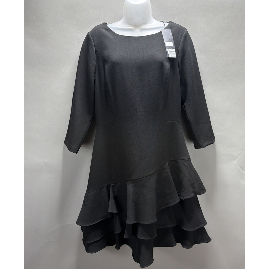 Halston Heritage Black Womens 14 Ponte Tiered Ruffle Dress NWT $325 Stretch