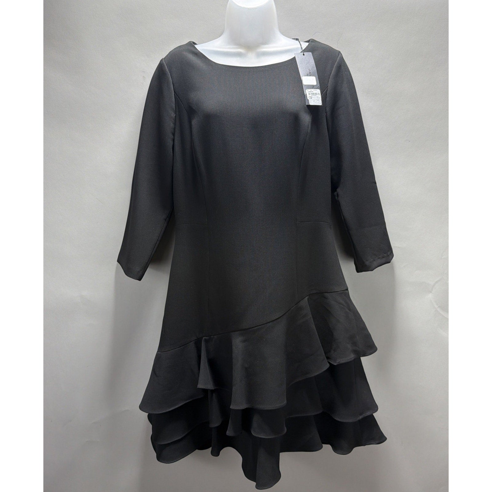 Halston Heritage Black Womens 14 Ponte Tiered Ruffle Dress NWT $325 Stretch