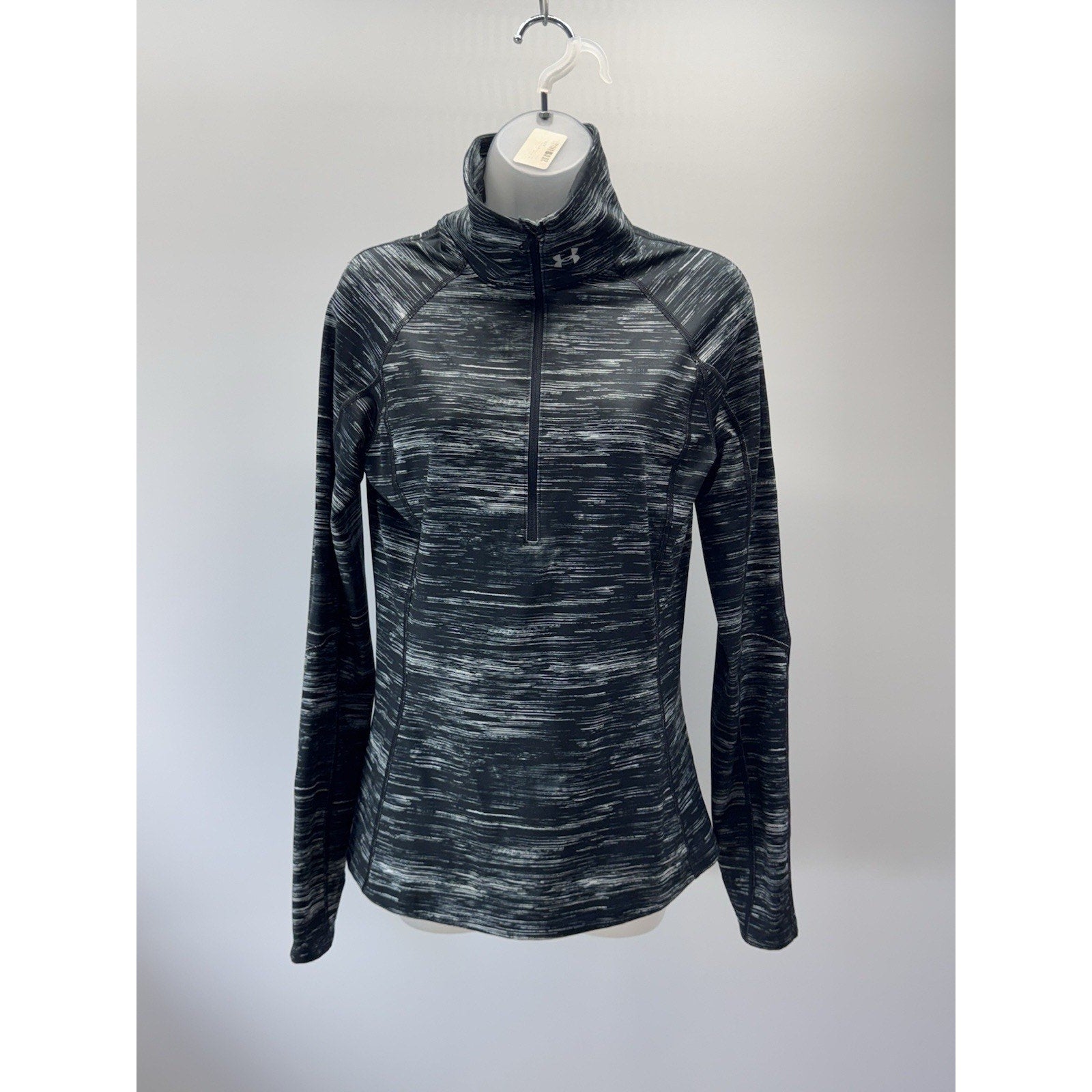 Under Armour ColdGear Women M Fitted 1/4 Zip Pullover Black Gray Space Dye Run