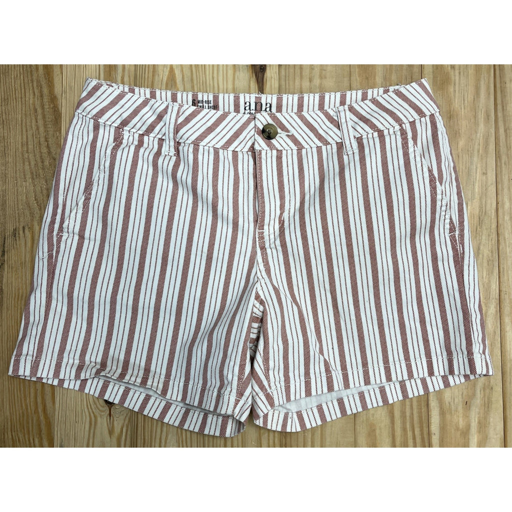 A.N.A. Mid Rise Burgundy Stripe 5” Inseam Chino Shorts Women’s Size 6