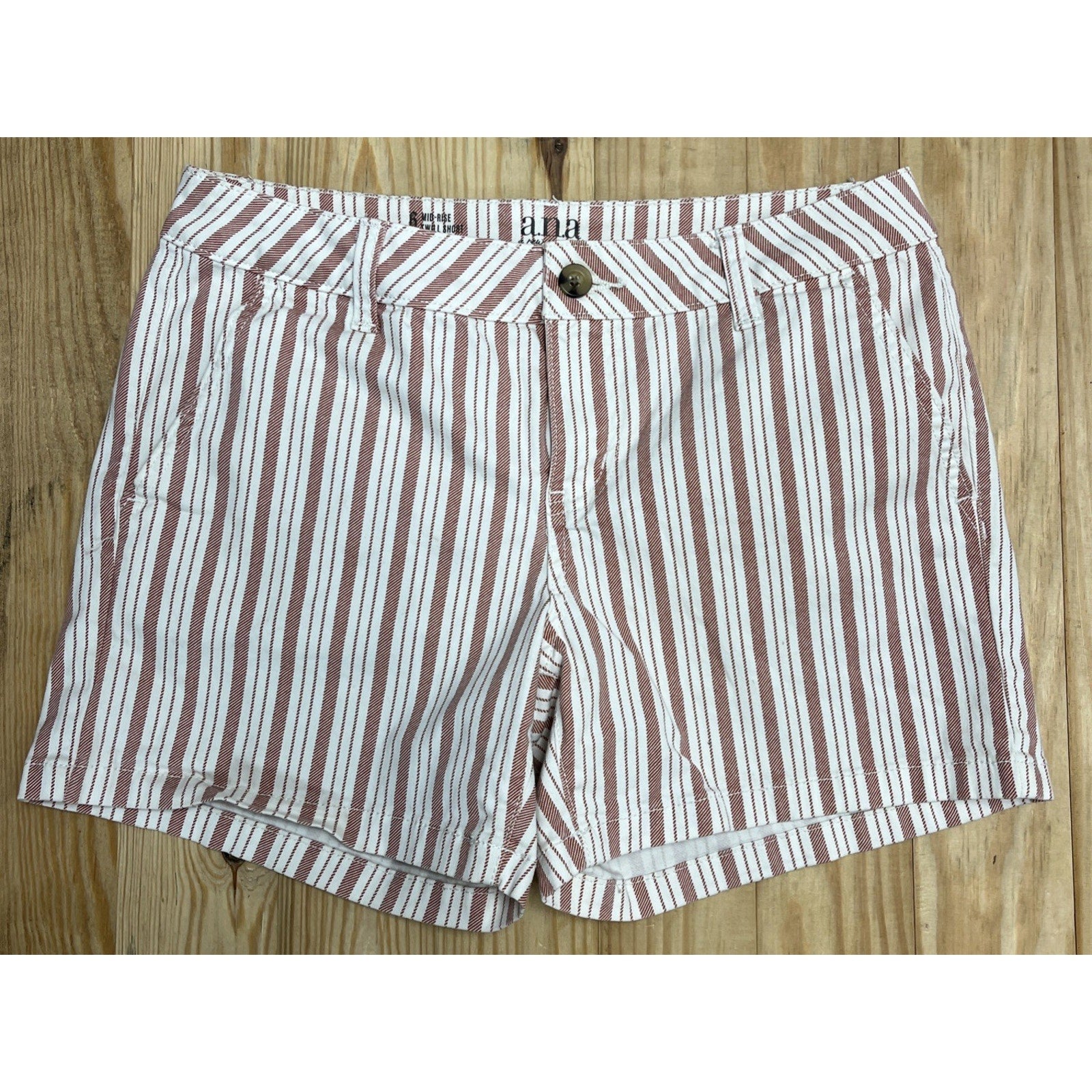 A.N.A. Mid Rise Burgundy Stripe 5” Inseam Chino Shorts Women’s Size 6