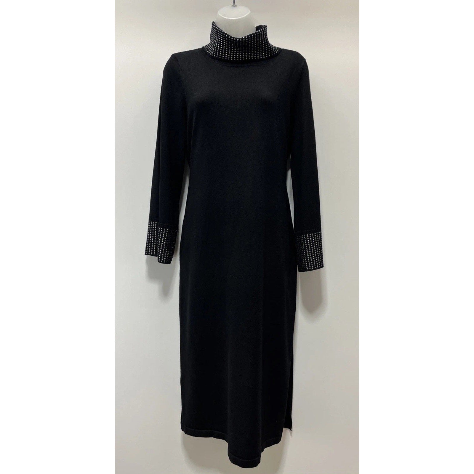 Calvin Klein Women Embellished Turtle Neck Sweater Black Dress Size M