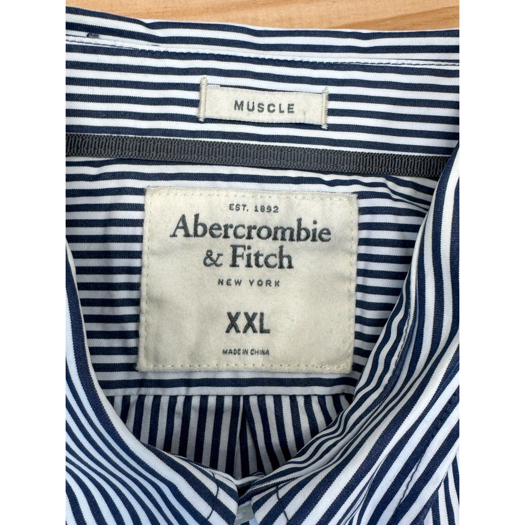 Abercrombie & Fitch Button Up Shirt Men’s White Blue Stripe Muscle Long Sleeve