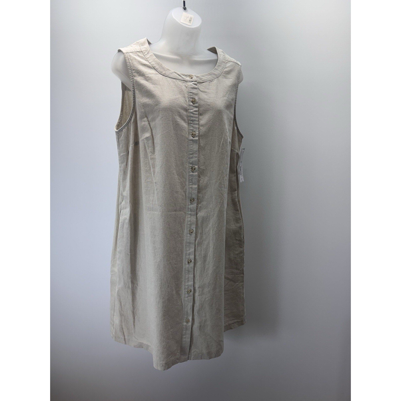 Liz Claiborne Linen Blend Sleeveless Shirt Dress Pockets Size Large Beige NWT