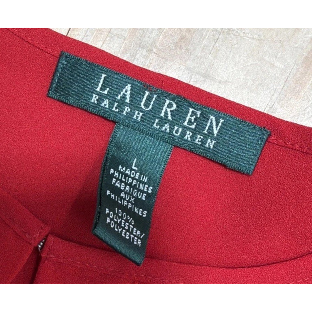 LAUREN RALPH LAUREN red polyester blouse long sleeve size L