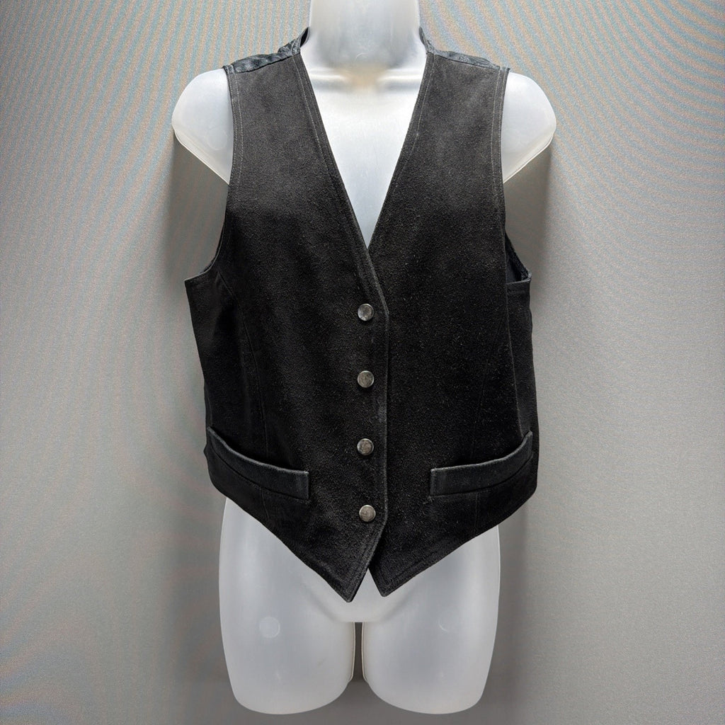 Anatolia Women's Black Turkish Genuine Leather Vest Size Medium Boho Fest 90s