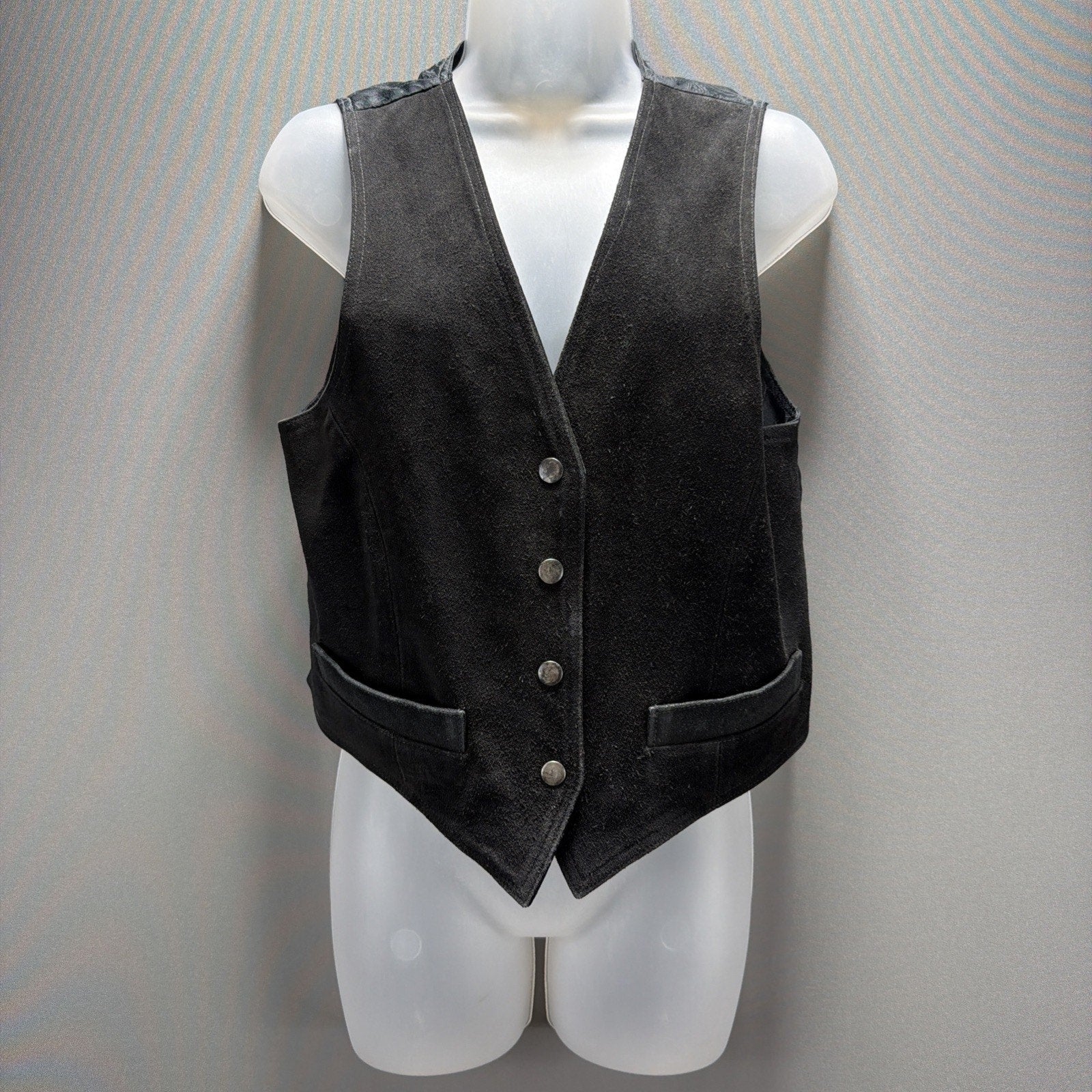 Anatolia Women's Black Turkish Genuine Leather Vest Size Medium Boho Fest 90s