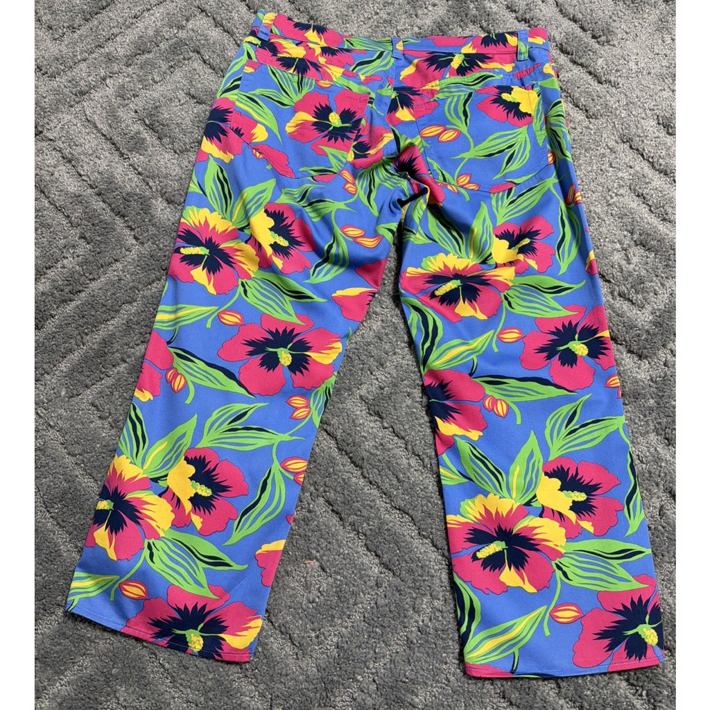 Polo Jeans Co Ralph Lauren Pants Womens 6 Blue Pink Floral Straight Leg Capri