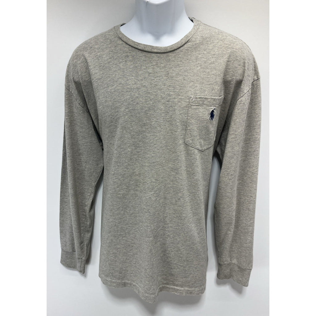 Polo Ralph Lauren Gray Long Sleeve Crew Neck Shirt Front Pocket Size Large
