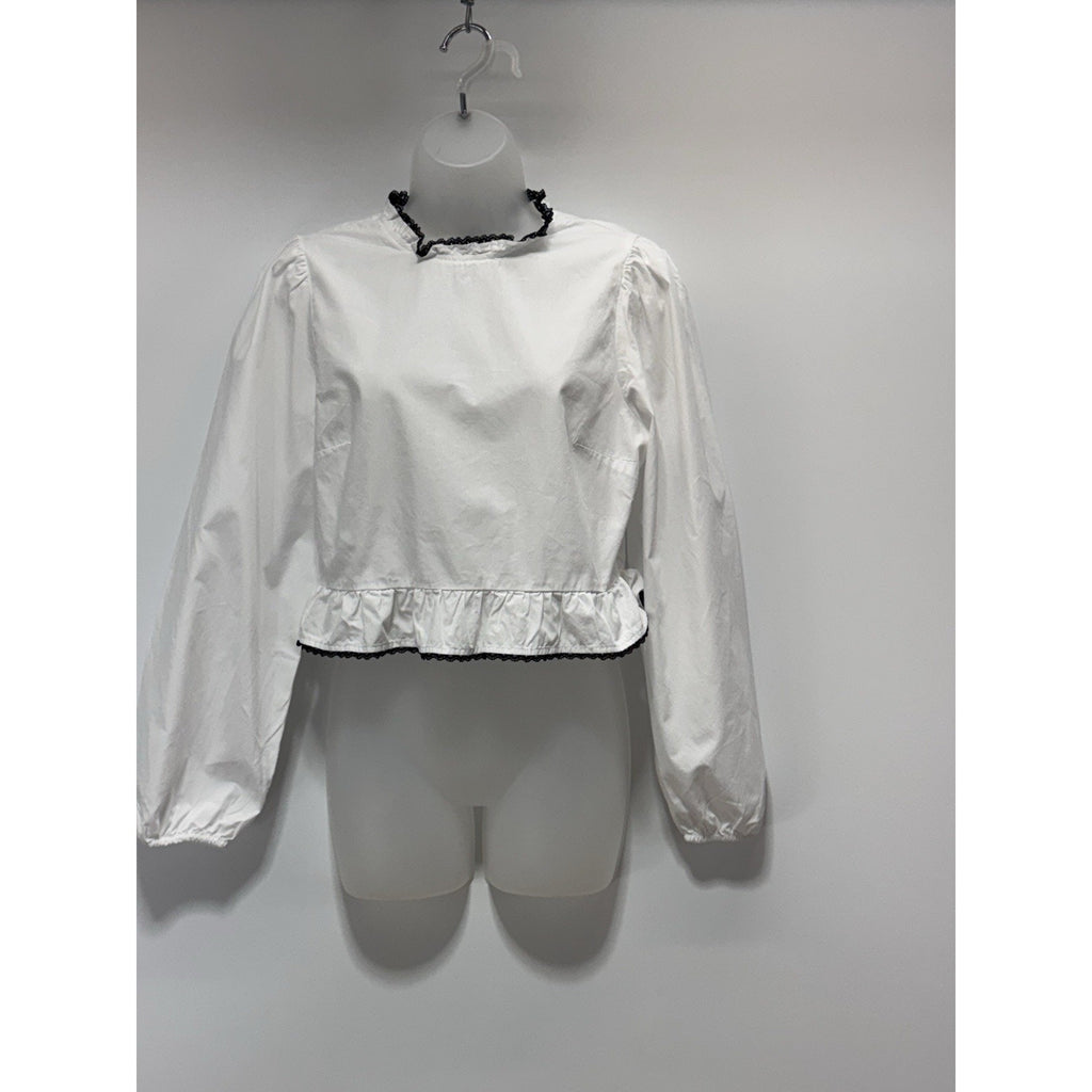 Divided H&M PUFF-SLEEVED PEPLUM Cropped Blouse Women’s Size Medium NWOT