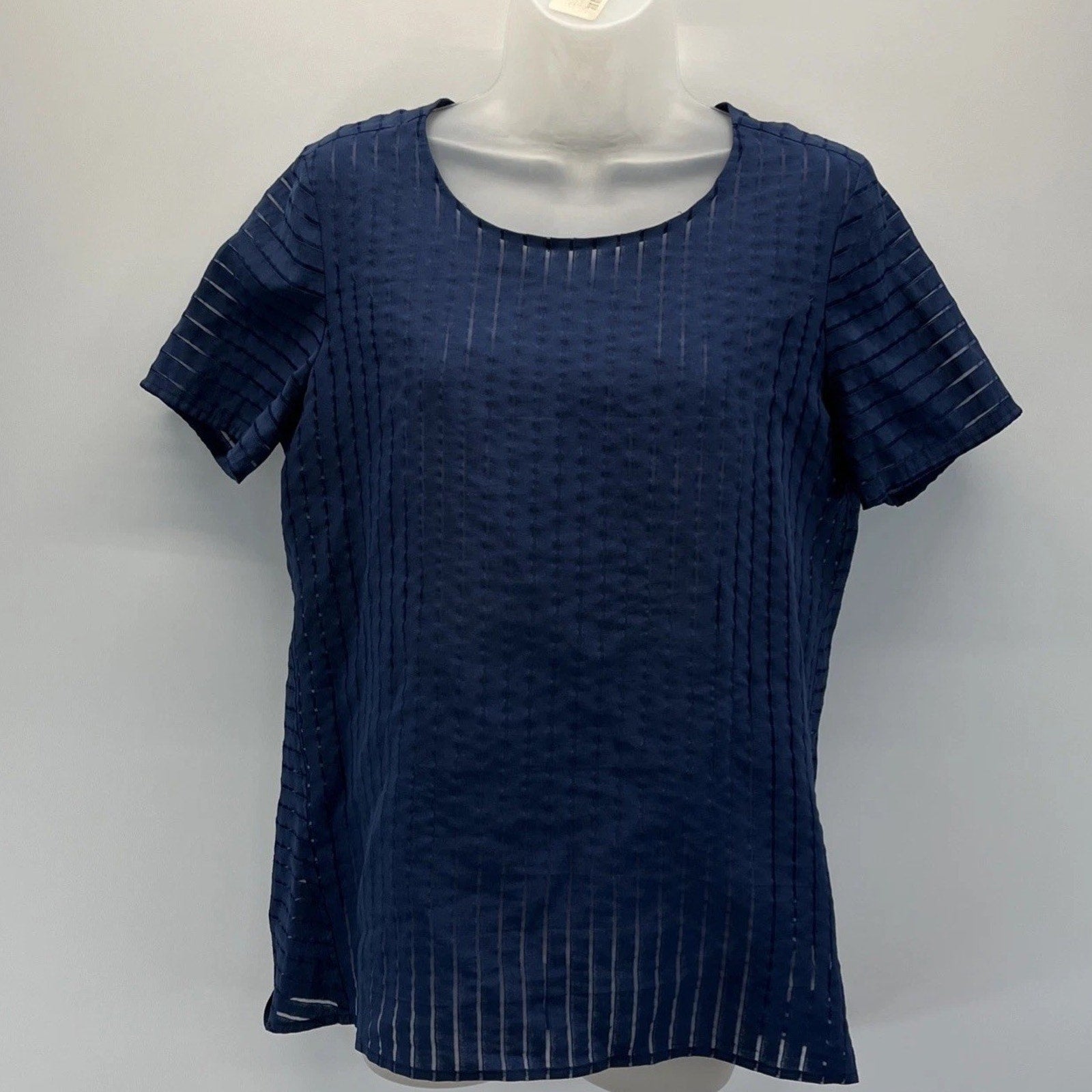 J. Crew Top Womens Navy Blue Short Sleeve Blouse , Size 6, Sheer Panels
