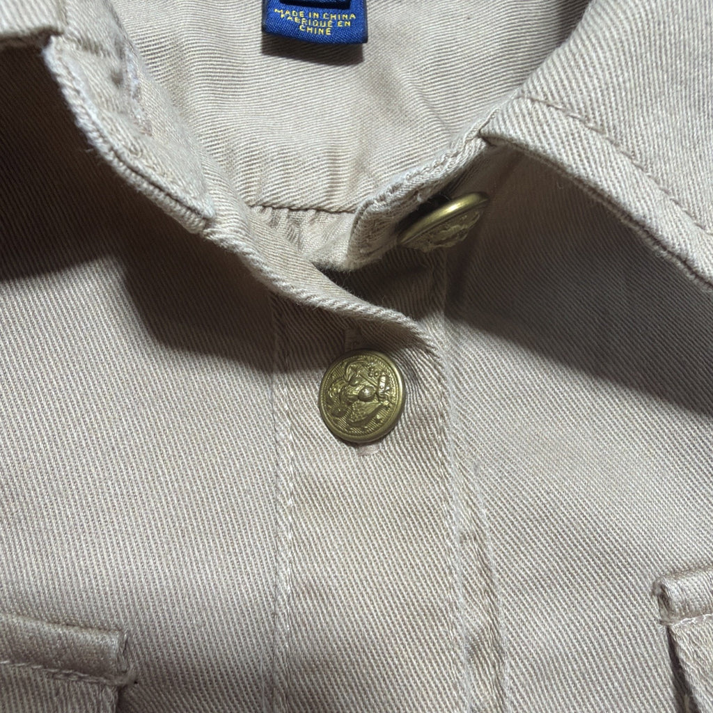 Polo Ralph Lauren Girls 12 Beige Solid Twill Collared Shirt Dress Button Front