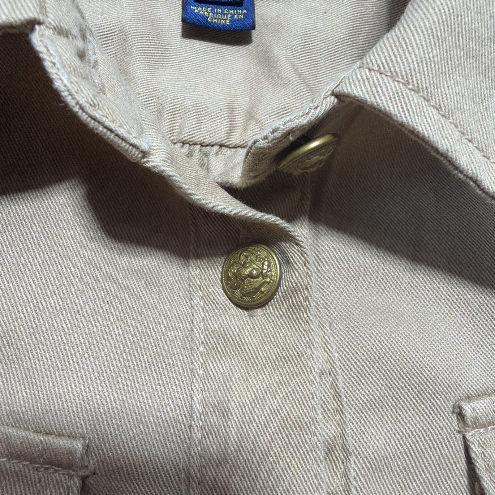 Polo Ralph Lauren Girls 12 Beige Solid Twill Collared Shirt Dress Button Front