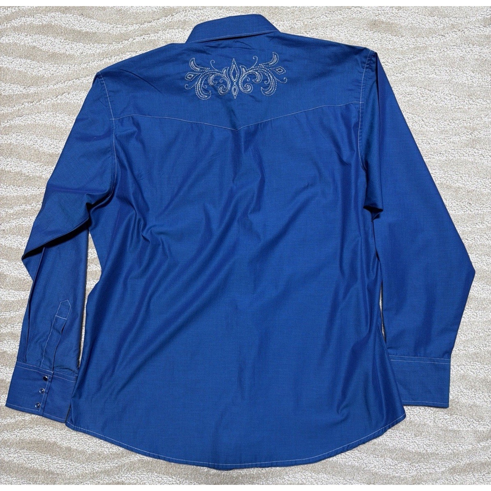 Wrangler Mens XL Blue Western Snap Shirt Embroidered Cowboy Rodeo Pearl Snaps